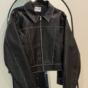 NA-KD Distressed Leather Women's Jacket